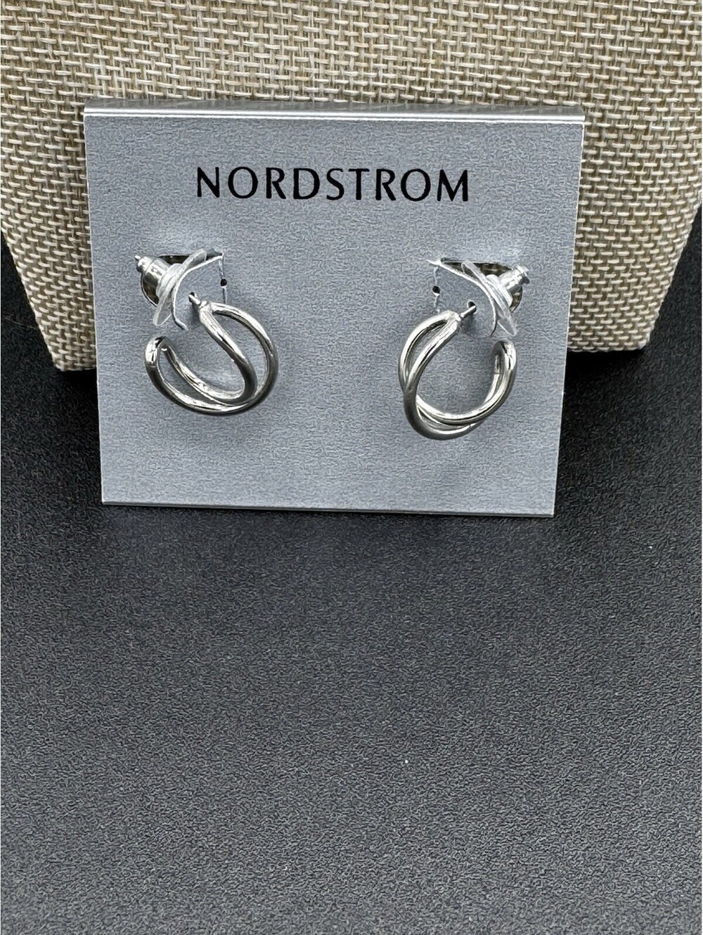 Nordstrom Silver Tone Double Hoop Stud Earrings Nickel Free New